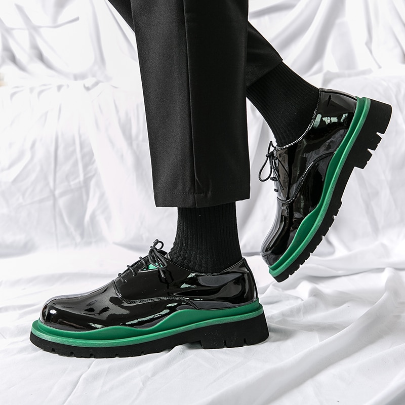 남성용 럭셔리 플랫폼 가죽 신발, 레이스업 캐주얼 신발, 특허 가죽, 고품질 두꺼운 밑창 패션 옥스포드 남성 신발, 봄
